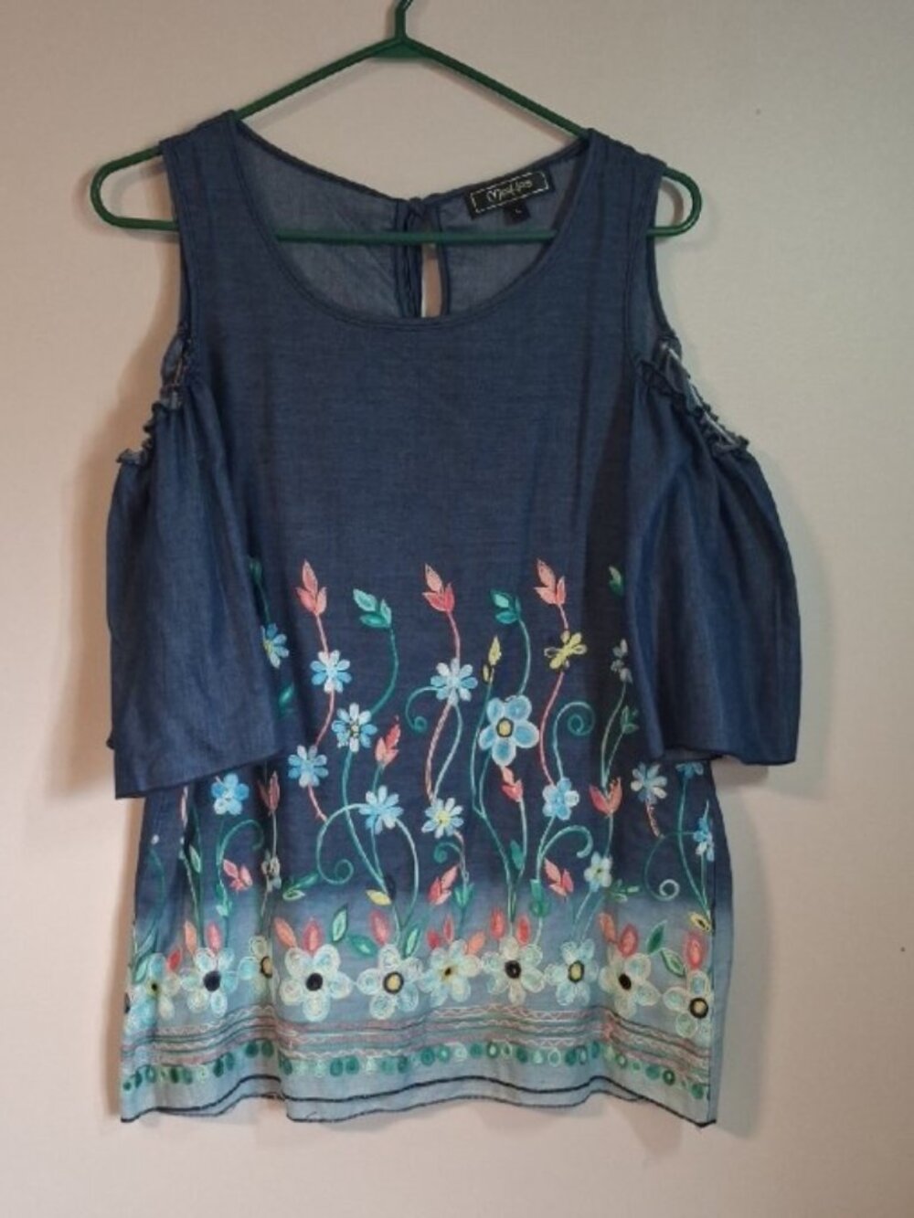 💥3/$20💥 Minkas Boho Floral Embroidered Cold Shoulder Blouse Large